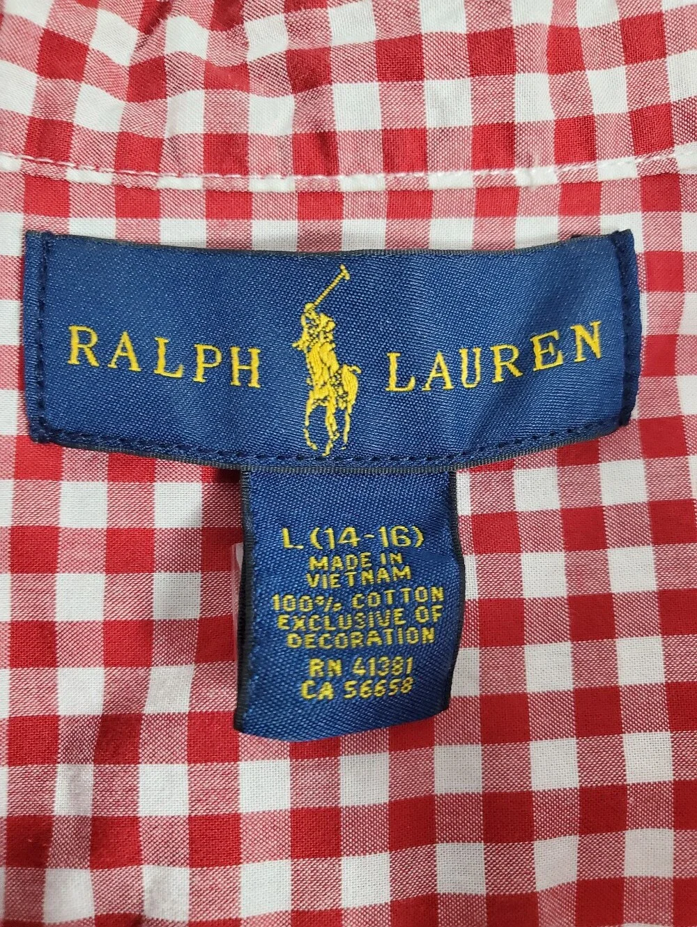 Ralph Lauren Polo Red White Gingham Check Boys Large (14-16)